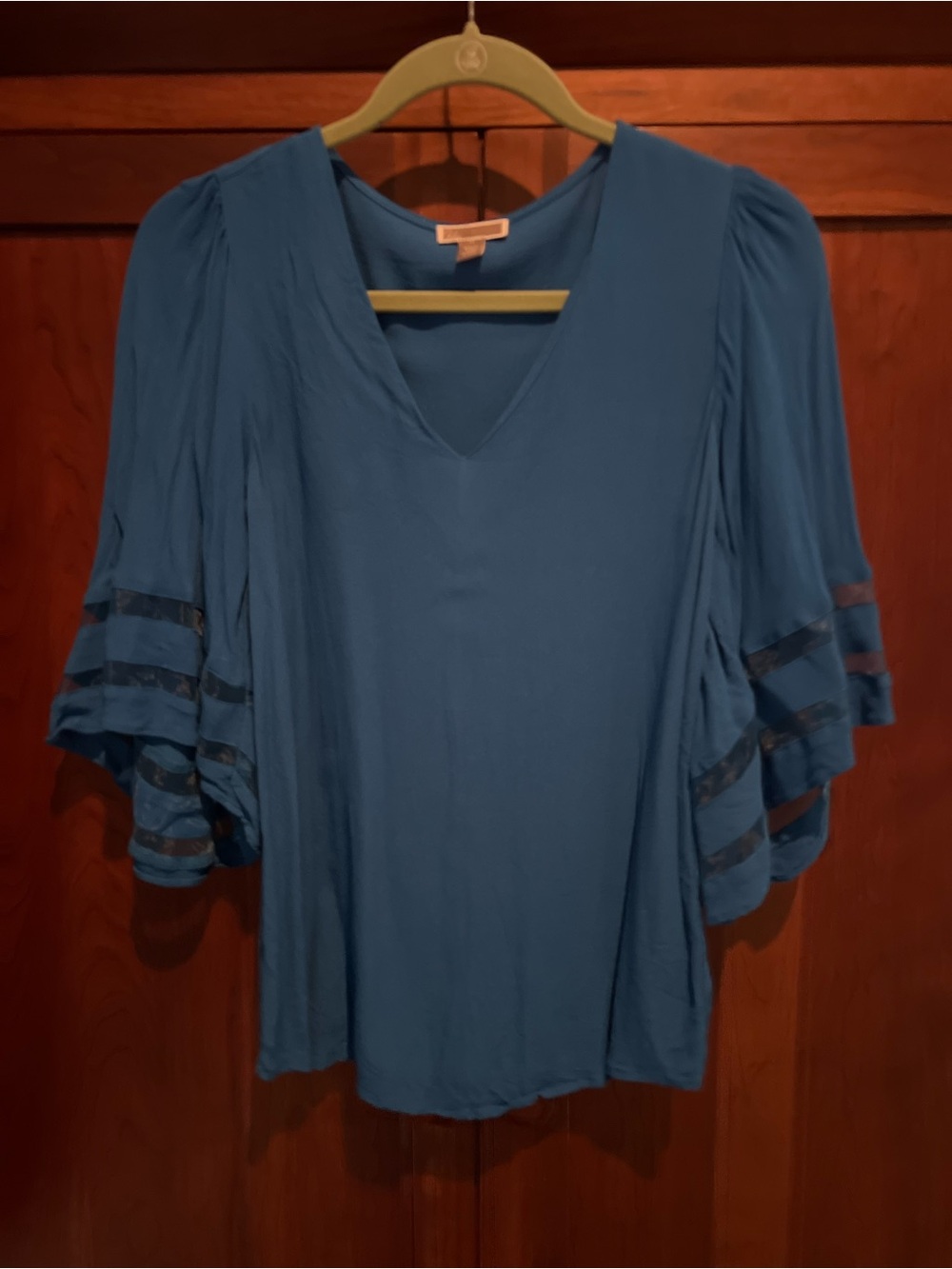 Chelsea28 Teal-Blue V-Neck Flutter Sleeve Blouse